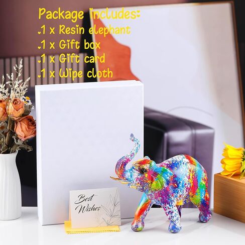 Resin 7.4in Art Colorful Elephant Collectible Figurines, Birthday Christmas Cute Elephant Gifts for Women Children Decoration for Home Office in Saudi Arabia