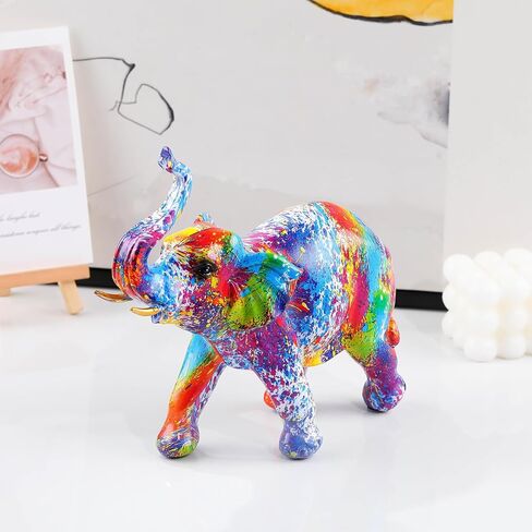 Resin 7.4in Art Colorful Elephant Collectible Figurines, Birthday Christmas Cute Elephant Gifts for Women Children Decoration for Home Office in Saudi Arabia