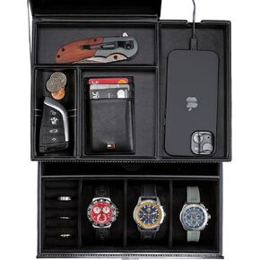 KALETY Mens Jewelry Box Organizer - Jewelry Box For Men, Valet Tray For Men, Mens Nightstand Organizer, Watch Valet Tray, Mens Valet Dresser, Accessories Holder For Men, Watch Organizer For Men