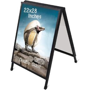 Sidewalk Sign for Indoor and Outdoor Signs - Open Aluminum A Frame Sign Poster Board 24x36 Inches, White Dry Erase Surface - Heavy Duty Double Sided Sandwich Board, Street Advertising Sign Board