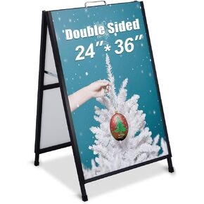 Sidewalk Sign for Indoor and Outdoor Signs - Open Aluminum A Frame Sign Poster Board 24x36 Inches, White Dry Erase Surface - Heavy Duty Double Sided Sandwich Board, Street Advertising Sign Board