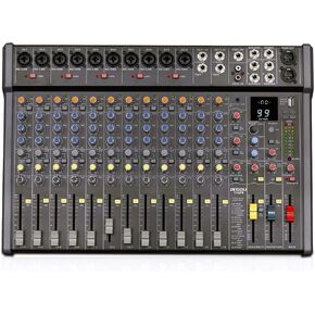 JXSOU Audio Mixer, 14-Channel DJ Mixer Bluetooth Studio Mixer with 99 DSP Effect USB Drive+48V Phantom Power, XLR Microphone Jack Professional Mixer For Karaoke Studio Streaming Recording
