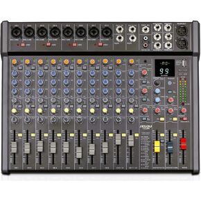 خلاط صوت JXSOU، خلاط استوديو DJ بـ 14 قناة مع محرك USB بتأثير 99 DSP + طاقة فانتوم 48 فولت، مقبس ميكروفون XLR خلاط احترافي لتسجيل بث استوديو الكاريوكي
