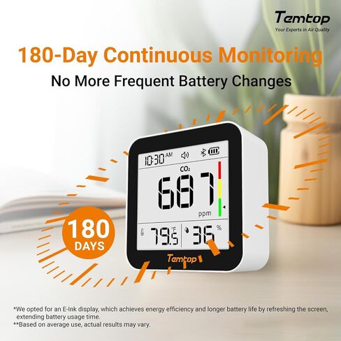 جهاز مراقبة جودة الهواء الداخلي Temtop M10+، ثاني أكسيد الكربون 6 في 1، PM2.5، اكتشاف المركبات العضوية المتطايرة، مستشعر ذكي لدرجة الحرارة والرطوبة، مع اتصال التطبيق وتحديثات OTA لاختبار وتحليل جودة الهواء المنزلي in Kuwait
