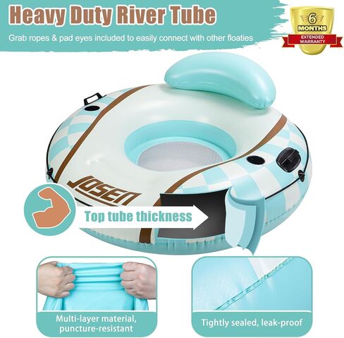 JOSEN Heavy Duty River Tubes Float with Cup Holders for Pool and Lake - 53" Large Pool Float for Adult, Inflatable Swimming Pool Ring Tube Float Lounge, Holds 320lb in Saudi Arabia