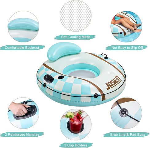 JOSEN Heavy Duty River Tubes Float with Cup Holders for Pool and Lake - 53" Large Pool Float for Adult, Inflatable Swimming Pool Ring Tube Float Lounge, Holds 320lb in Saudi Arabia