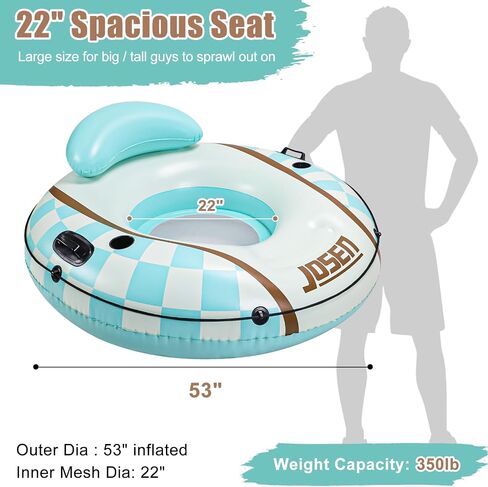 JOSEN Heavy Duty River Tubes Float with Cup Holders for Pool and Lake - 53" Large Pool Float for Adult, Inflatable Swimming Pool Ring Tube Float Lounge, Holds 320lb in Saudi Arabia