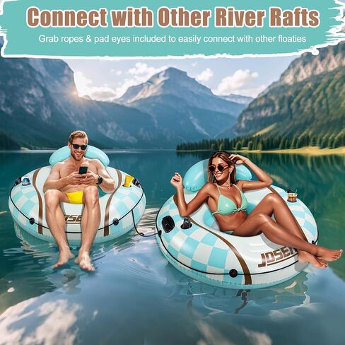 JOSEN Heavy Duty River Tubes Float with Cup Holders for Pool and Lake - 53" Large Pool Float for Adult, Inflatable Swimming Pool Ring Tube Float Lounge, Holds 320lb in Saudi Arabia