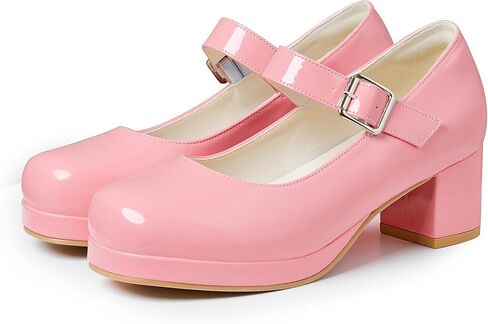 femflame Women's Low Chunky Heel Mary Jane Pumps Ankle Buckle Strap Sweet Round Toe Dress Shoes JK Cosplay Uniform Dress Shoes in Saudi Arabia