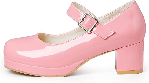 femflame Women's Low Chunky Heel Mary Jane Pumps Ankle Buckle Strap Sweet Round Toe Dress Shoes JK Cosplay Uniform Dress Shoes in Saudi Arabia