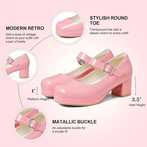 femflame Women's Low Chunky Heel Mary Jane Pumps Ankle Buckle Strap Sweet Round Toe Dress Shoes JK Cosplay Uniform Dress Shoes in Saudi Arabia
