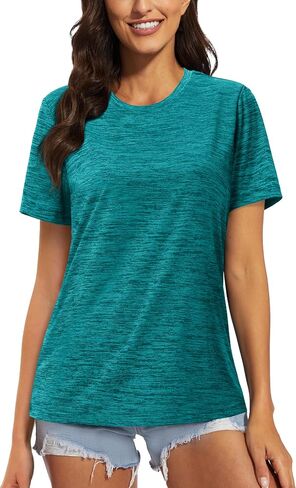 MAGCOMSEN Women's Workout Shirts Crewneck Short Sleeve Lightweight Soft Tops for Athletic Sports Fitness Exercise Yoga in Kuwait