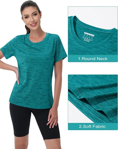 MAGCOMSEN Women's Workout Shirts Crewneck Short Sleeve Lightweight Soft Tops for Athletic Sports Fitness Exercise Yoga in Kuwait