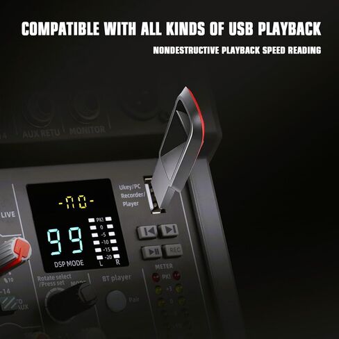 خلاط صوت JXSOU، خلاط استوديو DJ بـ 14 قناة مع محرك USB بتأثير 99 DSP + طاقة فانتوم 48 فولت، مقبس ميكروفون XLR خلاط احترافي لتسجيل بث استوديو الكاريوكي in Kuwait