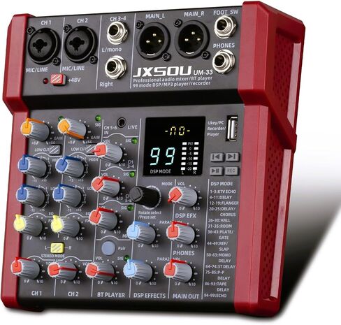 خلاط صوت JXSOU، خلاط استوديو DJ بـ 14 قناة مع محرك USB بتأثير 99 DSP + طاقة فانتوم 48 فولت، مقبس ميكروفون XLR خلاط احترافي لتسجيل بث استوديو الكاريوكي in Kuwait