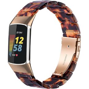 Wongeto Resin Bands Compatible for Fitbit Charge 5 Band,Women Men Resin Replacement Wristband Strap Blacelet for Fitbit Charge 5 (Brown pink)
