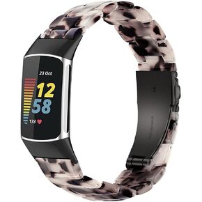 أساور Wongeto من الراتنج متوافقة مع Fitbit Charge 5 Band، سوار معصم بديل من الراتنج للنساء والرجال من أجل Fitbit Charge 5 (ذهبي وردي + سلحفاة)