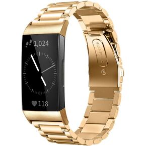 متوافق مع سوار Fitbit Charge 3 / Fitbit Charge 4 / Fitbit Charge 3 SE للرجال والنساء، مقاوم للماء، مريح، حزام معصم بديل معدني من الفولاذ المقاوم للصدأ، كبير صغير (أسود)