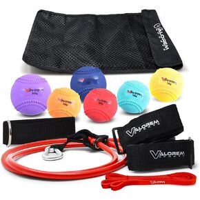Plyo Weighted Balls Baseball Set - Bonus J-Bands, Loop Bands & Carry Bag - Set of 6 (3.5 to 32 oz) - Soft Shell, Weighted Balls for Pitching, Hitting & Batting Training