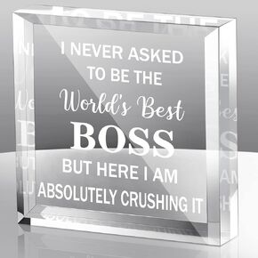 Best Boss Christmas Gifts I Never Asked to Be the World's Best Boss Acrylic Gift Boss Keepsake Paperweight Christmas Gifts for Male Female Bosses Coworkers Table Centerpiece