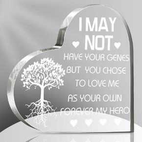 Geelin Step Father Gift Step Dad Gift for Desk Decor Acrylic Desk Plaque Sign Keepsake Step Father Gift from Stepdaughter Stepson Heart Shaped Acrylic Plaque for Christmas Birthday(Grateful)