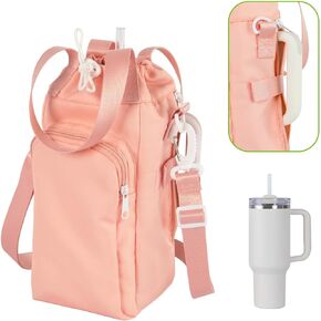 Water Bottle Holder Bag with Phone Pocket for Stanley 40oz Tumbler Water Bottle Sling with Adjustable Strap Cup Accessories for hiking gym stanley tumbler fans gift