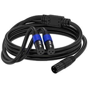 XLR Y Splitter Micrphone Cable3pin Splitter Balanced Mic Audio Cables for Stereo Mic to L & R Audio Track (1Pack 4 Feet)
