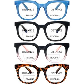 VIDEBLA 4 Pack Bifocal Reading Glasses for Women Trendy Blue Light Blocking Spring Hinger Square Readers