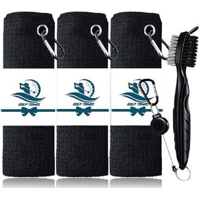 FINGER TEN Golf Towel Microfiber Waffle Towels for Golf Bags for Men Women with Clip and Brush 15.7’’X15.7’’ Set in Gray Black Blue Purple (Daisy&Black&Purple, 15.7''X15.7'')
