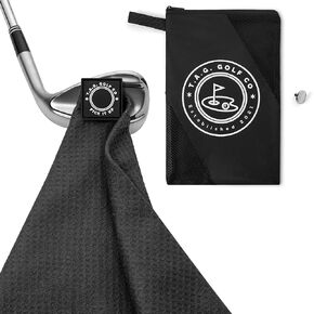 TAG Golf Co Magnetic Golf Towel for Golf Bags - Golf Training Aid - Perfect Golf Gift for Men and Women - Industrial Strength Magnet - Waffle Microfiber Material (Black)