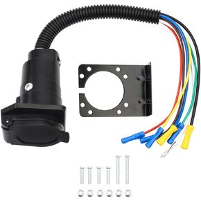 7 Way RV Trailer Light Connector Socket 7 Wire Harness Electrical Quick Converter Adapter with Mounting Bracket