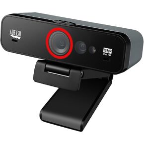 Adesso CyberTrack F1 1080P HD Fixed Focus USB Windows Hello Webcam, Camera for Desktop PC Built-in Dual Microphone, Privacy Shutter, Audio/Video Mode Privacy ON/Off Switch & Tripod Mount