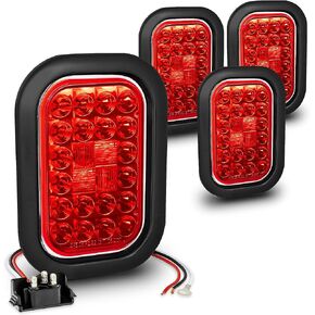 TRUE MODS Amber 5" x 3" Rectangular LED Trailer Tail Light Kit [DOT FMVSS 108] [SAE I6 P P2] [Grommets/Plugs] [Submersible] [Stop Turn Tail Park] [24 LED] Brake Lights Tow Truck 80 Inch Wide Trailer
