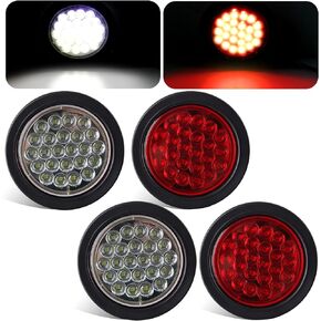 4 قطع 4 بوصة مصابيح LED مستديرة للمقطورة 24 LED 2 أحمر + 2 أبيض مقاومة للماء لإيقاف الفرامل وإيقاف الانعطاف أضواء مقطورة مختومة مثبتة على السقف لشاحنة مقطورة RV قارب UTE 12 فولت جروميت والمكونات متضمنة in Kuwait