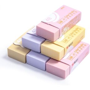 M&G 6 Pcs Pencil Erasers, Assort Color Rectangular Erasers, Writing Erasers for School Office, Art Erasers for Drawing (Macarons)