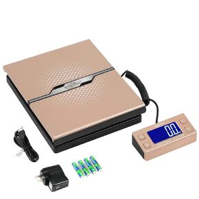 Weighmax W-8809 150 lbs x0.1oz Digital Shipping and Postal Scale with Extended Display, Gold, Battery and Ac Adapter Included