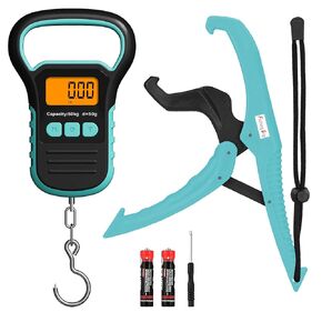 Digital Fishing Scale with Lip Gripper,Tape and Ruler,110lb/50kg Postal Hanging Luggage Scale with Hook，Waterproof Handing Scale for Home and Outdoor(Orange)