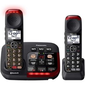 Panasonic KX-TGM430B + (1) KX-TGMA44B Link to Cell Bluetooth Talking Caller ID Voice Volume Booster Slow Talk Control Amplified Cordless Phone - 2 Handset
