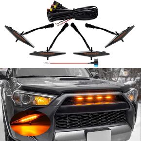Amber LED Lights 4PCS Front Grille Raptor Lamps Car Accessories with Harness and Fuse, Compatible with 2014-2019 Toyotaa 4Runner SR5, TRD Off-road, Limited, TRO Pro, 2014-2021 TRD Pro