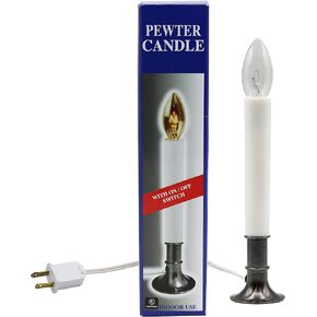 Creative Hobbies® Electric Window Candle Lamp with Pewter Plated Base, On/Off Switch, Light Bulb, Ready to Use!