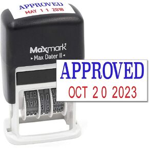 MaxMark Self-Inking Rubber Date Office Stamp with Paid Phrase & Date - RED Ink (Max Dater II), 12-Year Band