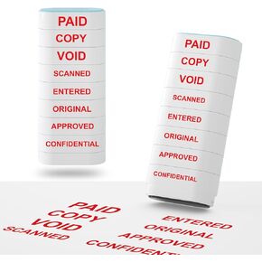8-in-1 Office Stamps - Self-Inking Office Stamp Set for Paid, Copy, Void, Scanned, Entered, Original, Approved, and Confidential Stamps for Office Message Supplies - Red Ink (Office Stamps)