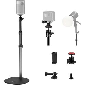 NEEWER Tabletop Projector Stand with Heavy Base, 16"-35"/40-90cm Desk Tripod with Phone Holder & Action Camera Mount, Ball Head Webcam Video Projector Mount Compatible with XGIMI Nebula MEVO, DS006