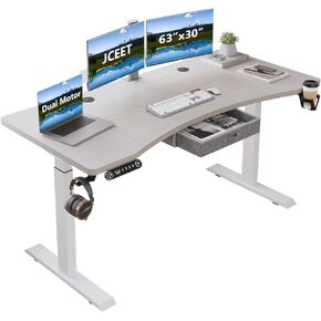 Electric Standing Desk with Drawer, 55x30 Inches Adjustable Height Sit Stand Up Desk with 4 Splice Boards, Home Office Desk Computer Workstation with Dark Walnut Top/Black Frame