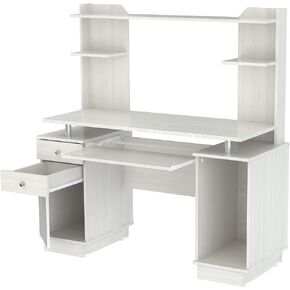 Inval America Computer Work Center with Hutch, 19.5 x 48.62 x 53.5, Washed Oak