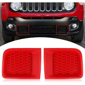 2pc Red Front Bumper Insert Grilles Bezel Cover Replacement Fit for Jeep Renegade 2015-2018 Sport Latitude Trailhawk Limited