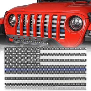 Hooke Road Gladiator JT/Wrangler JL Flag Grill Mesh Insert Front Grille Bug Screen Deflector Compatible with 2018-2024 Jeep Wrangler JL & Gladiator JT