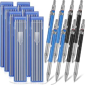 8 Pcs Welders Pencil with 96 Pcs 2 mm Silver Round Refills Mechanical Pencil Metal Welding Markers with Built in Sharpener Construction Pencils Mechanical Carpenter Pencil for Steel Tube Fitter