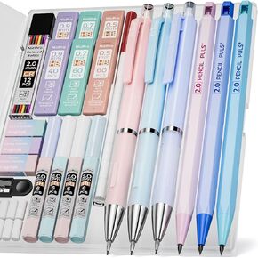 22PCS Pastel Mechanical Pencils Set in Case, Art Cute Drafting Pencil 0.5, 0.7, 0.9 mm, 2mm Lead Pencil Holders for Sketching Drawing With 11 Tube (4B 2B HB 2H Colors) Lead Refills, 3 Erasers