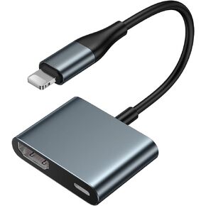 Lightning to HDMI Digital AV Adapter 1080P HD Video HDMI Sync Screen and Audio Connector Cable with Charging Port Compatible with iPhone 14/ 13/ 12/iPad on HDTV/Projector/Monitor,Support iOS17/16/15